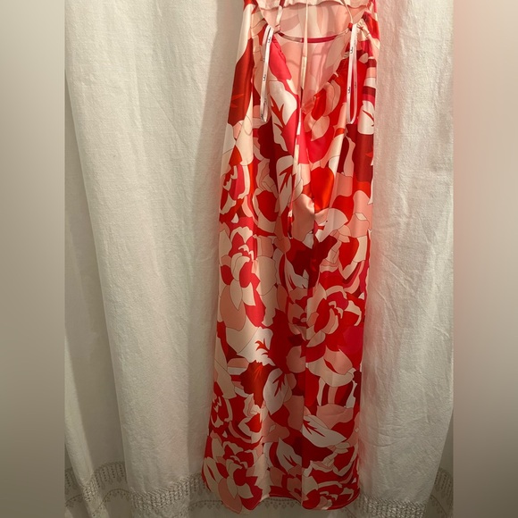 Lulus Pink & Red Floral Satin Midi Dress size Medium - Picture 13 of 15